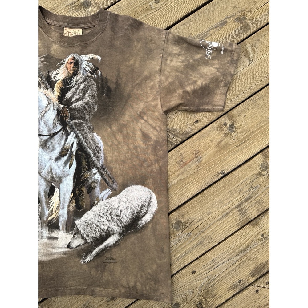 Vintage The Mountain Wolf Native American Tie Dye T Shirt Brown Graphic Mens L - Picture 3 of 10